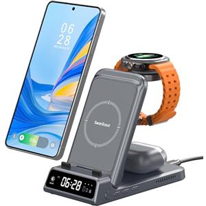 SwanScout 3 in 1 Caricatore Wireless per Samsung S26 Ultra, Stazione di Ricarica per Samsung S26/S25/S24, Base di Ricarica per Galaxy Watch 8/8 Classic/Ultra/7/6, Galaxy Buds 4 Pro, SwanScout 703S (No Adapter)