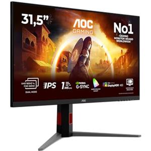 AOC U32G4U Monitor UHD da 31,5" 160Hz, pannello IPS veloce, 1ms GtG, sincronizzazione adattiva, HDR400, G-Sync Comp., regolazione altezza, (3840x2160 HDMI 2x 2.1 DP 1x1.4 Hub USB) Nero/rosso
