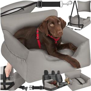 tectake® Seggiolino Auto per Cani Imbottito, Trasportino per Cani con Guinzaglio di Sicurezza, Cinghie di Fissaggio Regolabili, Rivestimento Lavabile, Compatibile con Tutti i Veicoli - Grigio