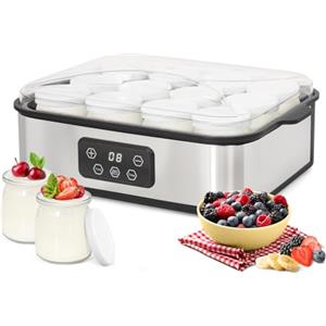 Todeco Yogurtiera Elettrica con 12 Vasetti da 180 ml, Acciaio Inox, Temperatura Regolabile, Timer, Macchina per Yogurt Fatto in Casa, per Yogurt Greco, Yogurt alla Frutta