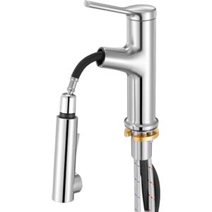 VEVOR Rubinetto Monocomando per Lavello da Cucina, Rubinetto Miscelatore con Beccuccio Estraibile per Lavello da Cucina, Miscelatore per Acqua 1 o 3 Fori per Bagno in Acciaio Inox, Bar