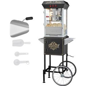 VEVOR Macchina per Popcorn, Macchina per Popcorn 850 W Peso 18,74 kg Bollitore 0,22 kg per 48 Tazze per Lotto, Popcorn Macchina Dotato di Vetro Temperato,Include 4 Misurini, Stile Cinema, Nero