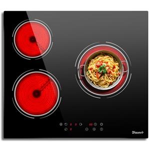 Disaenvir Piano Cottura Vetroceramica 3 Fuochi da 5200W, Riscaldamento a Doppio Anello, Piastra Cottura Elettrico Controllo Flessibile Della Temperatura, Sicurezza per i Bambini, con Timer