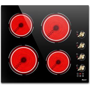 Disaenvir Piano Cottura Elettrico 4 Piastre 6000W, Piano Cottura Vetroceramica incasso 220v Disaenvir, Piano Cottura 56×49cm, Funzione Pausa, 9 Livelli, con Manopole, Timer, Serratura per Bambini, Nero