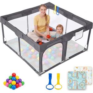 Dripex Box Neonato con Materassino, Recinto per Bambini, Tappeto Gioco Bambini - Grigio