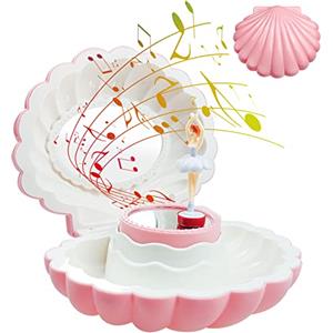 MEIYAXINWIN Conchiglie Carillon, Bambini Carillon con Piccolo Specchio Ragazze Scatola Musicale con Ballerina Scatola Portagioie con Melodia Music Box Regalo di Compleanno per Ragazze (Rosa)