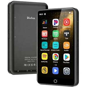 Diofox Lettore MP3 Spotify, Lettore MP3 da 80GB con Bluetooth WiFi, Touchscreen da 4,0 pollici, Lettore musicale streaming Android, Amazon Music, Deezer, radio FM, Play Store - Nero