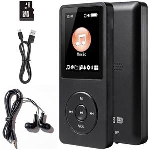 BORDEAG Lettore MP3 da 64 GB, lettore MP3 Bluetooth 5.0 con schermo a colori TFT da 1,8, lettore musicale portatile con altoparlante, musica HiFi, registrazione e-book, supporto fino a 128 GB