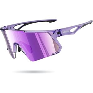 Meayll Occhiali Ciclismo Uomo Donna, Anti-UV400, Occhiali da Sole, Occhiali Running Sportivi TR90 Ultraleggeri 33g, Occhiali veloci Naselli e Aste Regolabili per MTB Bici Sport Outdoor, Viola