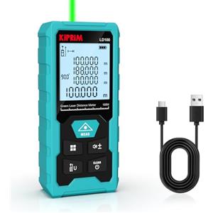 Kiprim Metro Laser Professionale, 100m Portata, ±2mm Precisione, Classe II Laser, Misuratore Laser Ricarica USB-C, Bolla Elettronica, 10 Modalità Misura, con Pannello Riflettente - LD100