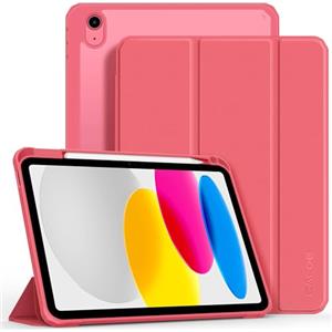CACOE Custodia per iPad 11° generazione/iPad 10° generazione 10.9'' con portapenne, cover posteriore in acrilico trasparente, rosso anguria