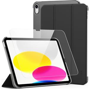 CACOE Custodia Cover Compatibile con iPad 11a Generazione (A16) 11" (2025) / iPad 10a Generazione 10.9" (2022) (A2757/A2777), Ultra Sottile in Pelle con Vetro Temperato Ultra Sottile, Nero