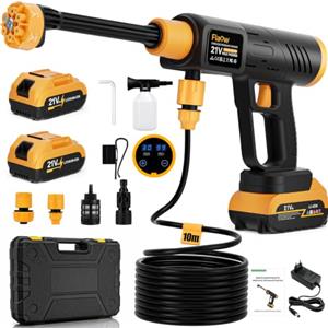 Flaow 80Bar Idropulitrice a Batteria Collegamento a Rubinetto Diretto, Idropulitrice Portatile Ugello 6 in 1 e Controllo Pressione Regolabile per Giardino, Auto e Pulizie Esterne
