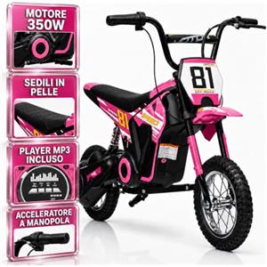 TOYSCAR Moto Elettrica per Bambini 24V 10Ah NITRO GT Motore 350W, Minimoto Elettrica Moto Cross Elettrica, Pit Bike Elettrica, Ruote Gonfiabili 12 Freno a Disco, Sedile in Pelle, 5-10 Anni