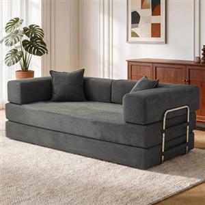 Vipbear Divano disossato, 200 cm modulare a 3 posti con 2 cuscini in memory foam estraibili 5 in 1 per camera compatta, grigio