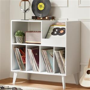 LELELINKY Grande supporto per dischi in vinile con 4 ripiani, supporto girevole in stile retrò, per fino a 300 album, supporto per giradischi con ripiano e display aperto