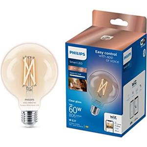 Philips Smart LED Globe Filament - Illuminazione LED intelligente - Luce bianca calda e fredda - E27-60W - Trasparente - Wi-Fi