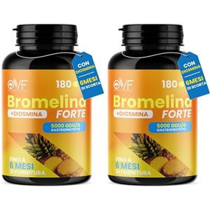 PARAFARMACIA, ORGANIC VITAMINS & FOOD OVF Bromelina Forte con Diosmina 180 Capsule, Bromelina 5000 GDU/g, Integratore Alimentare - Made in Italy (Confezione da 2)