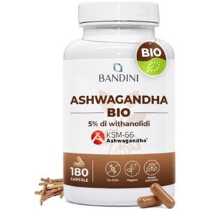 Bandini® Ashwagandha BIO KSM-66® Vegan (180 Capsule) - Withania Somnifera 100% Biologica con il 5% di Withanolidi - Integratore Naturale Qualità Premium KSM Pura - Rimedio Ayurvedico per Mente e Corpo