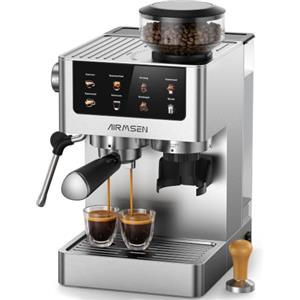 AIRMSEN 20 Bar Macchina per Caffè Espresso con Macinacaffè e Montalatte - Programmable, Compatibile con Caffe Freddo (Cold Brew) e Americano, Macchina del Caffe per Macinato/Chicco Intero, 1,8L