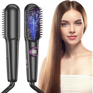 Unipampa Spazzola Lisciante per Capelli Ioni Negativi, Spazzola per Lisciare Portatile, Piastra per Capelli Professionale, Temperatura 140°C-220°C, Riscaldamento Rapido, Display LCD, Anti-Scottatura