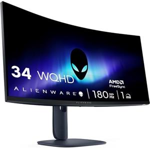 Alienware 34 Monitor Gaming - AW3425DWM, WQHD (3440x1440), 21:9 1500R Curvo, 180Hz, VA, 1ms, AMD FreeSync Premium, VESA AdaptiveSync, 95% DCI-P3, HDR400, DisplayPort, 2 HDMI, 3 USB, 3 Anni di Garanzia