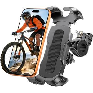 Glangeh Porta Cellulare Bici, [Morsetto Rinforzato Potenziato] Porta Cellulare Moto con Blocco di Sicurezza, 360° Rotabile Supporti per GPS Compatibile con iPhone 17 Pro Max/16/15 (4.7-6.9" Telefono)