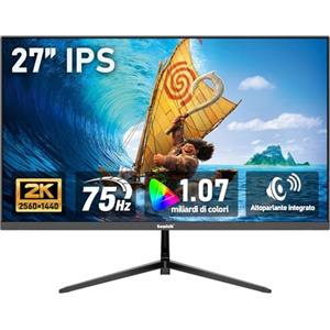 Gawfolk Monitor PC IPS 27 2K QHD (2560×1440), schermo gaming 75Hz | 1ms, Adaptive Sync, 100% sRGB, 1,07 miliardi di colori, Altoparlante integrato,DisplayPort, HDMI, Nero