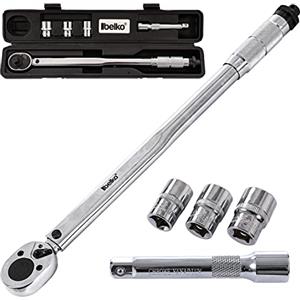 BELKO Set di 6 chiavi dinamometriche da 28 - 210 Nm 1/2 CV con 3 bussole e prolunga con valigetta +/- 4% di tolleranza, chiave inglese precisa con cricchetto reversibile