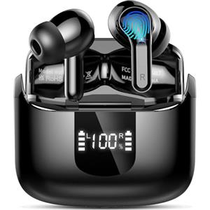Ordtop Cuffie Bluetooth, Auricolari Bluetooth 5.4 con 4 HD ENC Cancellazione Rumore Mics, 40 Ore HiFi Stereo Cuffiette Bluetooth con LED Display USB-C, IP7 Impermeabili Cuffie Wireless per Android/iOS