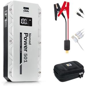 GYS, Nomad Power 501, Avviatore/Booster Batteria Litio Portatile 1500A, Veicoli 12 V (Moto, Auto), Avvio Sicuro, Batteria Esterna 5,25 Ah (PowerBank), Lampada LED, Schermo LCD