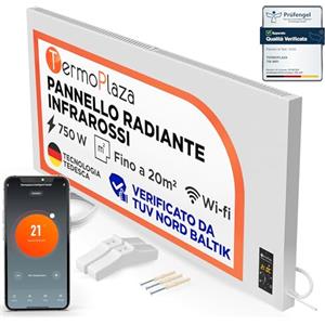 Termoplaza Termoconvettore Elettrico WiFi Da Parete o in Piedi 20 m² - 750 Watt Stufetta Elettrica Basso Consumo - Termosifoni Moderni Infrarossi - Pannello Radiante Infrarossi Termosifone Elettrico
