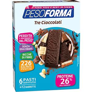 Pesoforma Barrette gusto Tre Cioccolati, 6 Pasti Sostitutivi Dimagranti in 12 barrette, Ricco in proteine