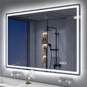 S'bagno Bluetooth-Specchio-Bagno-con-Luce-Led-100x70cm, Specchio-Bagno-Led Anti-Fog, 3000K-6500K, Dimmerabile, Memoria, Vetro Temperato HD, IP44-Specchio-Retroilluminato-Bagno, Orizzontale/Verticale