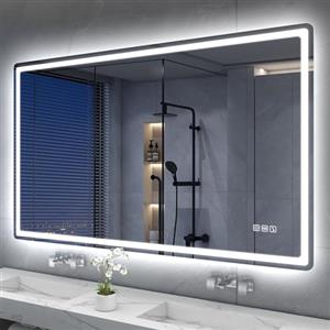 S'bagno Bluetooth-Specchio-Bagno-con-Luce-Led-140x80cm, Specchio-Bagno-Led Anti-Fog, 3000K-6500K, Dimmerabile, Memoria, Vetro Temperato HD, IP44-Specchio-Retroilluminato-Bagno, Orizzontale/Verticale