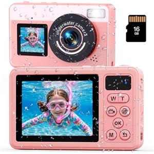 Maxmango D70 Fotocamera Subacquea 4K 48MP, Macchina Fotocamera Impermeabile 10FT per Piscina Spiaggia, Doppio Schermo Autofocus Zoom 18X, Macchina Fotografica Regalo per Ragazzi e Adulti, 16GB, Rosa