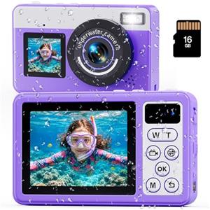 Maxmango D70 Fotocamera Subacquea 4K 48MP, Macchina Fotocamera Impermeabile 10FT per Piscina Spiaggia, Doppio Schermo Autofocus Zoom 18X, Macchina Fotografica Regalo per Ragazzi e Adulti, 16GB, Viola