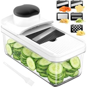 Vihoom Mandolina per Verdure, Affetta Taglia Verdure Manuale, Mandolina Affettatrice Professionale, con 5 Lame Intercambiabili per Cipolla Cetriolo Zucchine Carote (Nero)