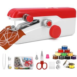 Ykall Macchina da Cucire Portatile,Elettrica a 2 Velocità, Facile da Usare, Cucitura Rapida, Compatta e Leggera,Macchina Cucitrice per Tessuti, Adatta per Vestiti, Tende in Tessuto, Casa e Viaggio (Rosso2)