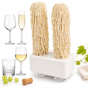 Generic Lucidatrice elettrica per bicchieri da casa, lucidatrice rotante per calici da vino con doppia testina a spazzola, asciugatura istantanea a 600 giri/min, lucidatrice automatica per bar, ristora white