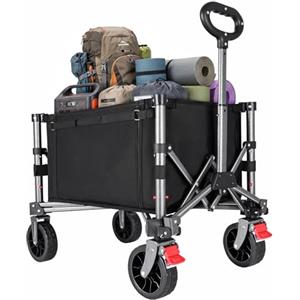 YEAUPE PRO Carrello con Ruote Portatile - 70L, 50kg carico max. - Pieghevole, con zip laterale, rete e manico telescopico - Ideale per campeggio, ufficio e casa - Nero Carbone