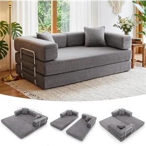 YINIX Divano Letto Pieghevole 200cm Super King, Divano Modulare Futon Boneless, Velluto a Coste con Telaio in Metallo, Materasso da Terra 3 Posti, Base Antiscivolo, Rivestimento Lavabile