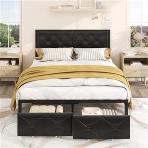 Vendricasa Struttura Letto matrimoniale, 140 x 200 cm, con stazione di ricarica e testa imbottita, struttura per letto con cestino, ruote in metallo, capacità di peso 500 kg