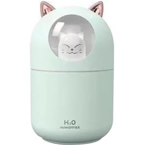BYYLECL Umidificatore a forma di gatto, mini umidificatore da scrivania a nebbia fredda, 300 ml, 2 modalità di spruzzo, spegnimento automatico, umidificatore con luce notturna USB, motivo gatto carino