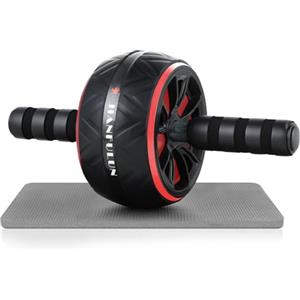 Lrocotanc Ruota Addominali - AB Roller - Roller per Addominali con Tappetino per Ginocchi - Fitness Trainer Home ABS Workout (Nero-Rosso)