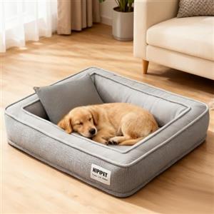 PETCUTE Cuccia Cane Interno Taglia Grande,Cuccia Ortopedica per Cani in Memory Foam con Base Antiscivolo,Bordi Rialzati,Impermeabile,Letto per Cani con Rivestimento Sfoderabile e Lavabile,Grigio,M