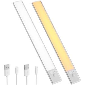 OUSFOT LED Sottopensile Cucina 30cm, Luce LED Sottopensile con Sensore di Movimento, 3 Temperature di Colore e Modalità, Luminosità Regolabile, Ricaricabile Tramite USB‑C, 2 Pezzi