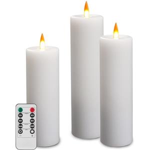 Da by 3 Candele LED Bianche in Cera Naturale, Fiamma Tremolante Ultra Realistica, Luci Fatate Avvolgenti, 1 Telecomando, Misure Assortite, Riutilizzabili per Decorazioni Interno ed Esterno