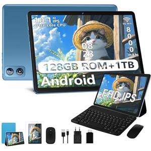 Dghrti Tablet 10 Pollici Android, 22GB RAM+ 128GB ROM (Expandable 1TB TF), 8000mAh, 8-Core, WiFi 5G, Corpo in Metallo, Widevine L1, Tablet con Tastiera e Mouse - Blue