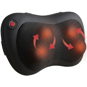 HOMCOM Cuscino Massaggiante Cervicale Schiena Collo con Riscaldamento, Nero | Massaggiatore Shiatsu Elettrico in Pelle PU con 4 Nodi, Cambio di Direzione Automatico, per Casa, Ufficio, Auto